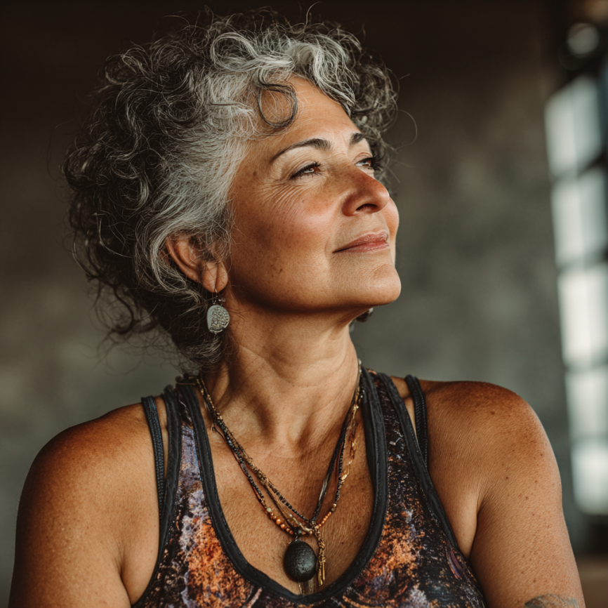 Instructor guiando a grupo de adultos mayores en yoga